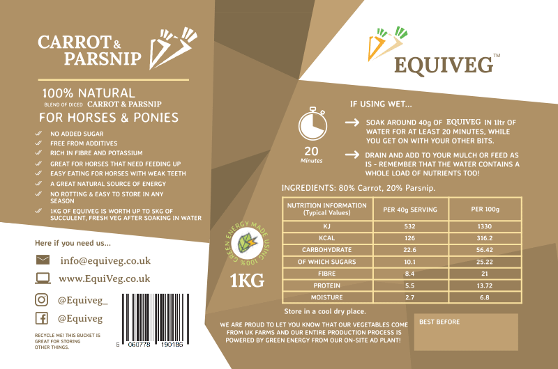 EquiVeg is made from UK farmed vegetables that are chopped and dried in Newark, before being packed on-site and ready to go.